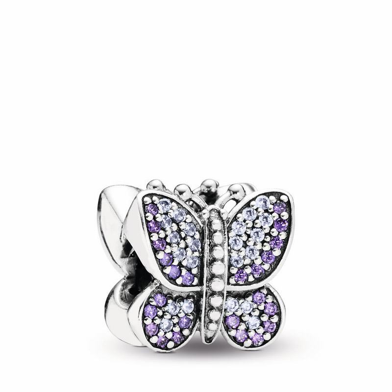 Pandora Sparkling Butterfly Charm - Sterling Silver/Purple/Cubic Zirconia - Canada | LZ1039VJ